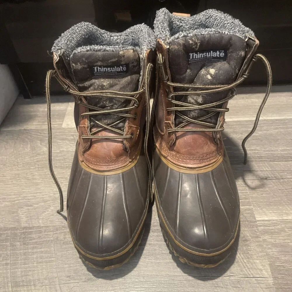 HH Brown Mens Duck Boots 10 Thinsulate Insulated Waterproof Steel Shank Winter